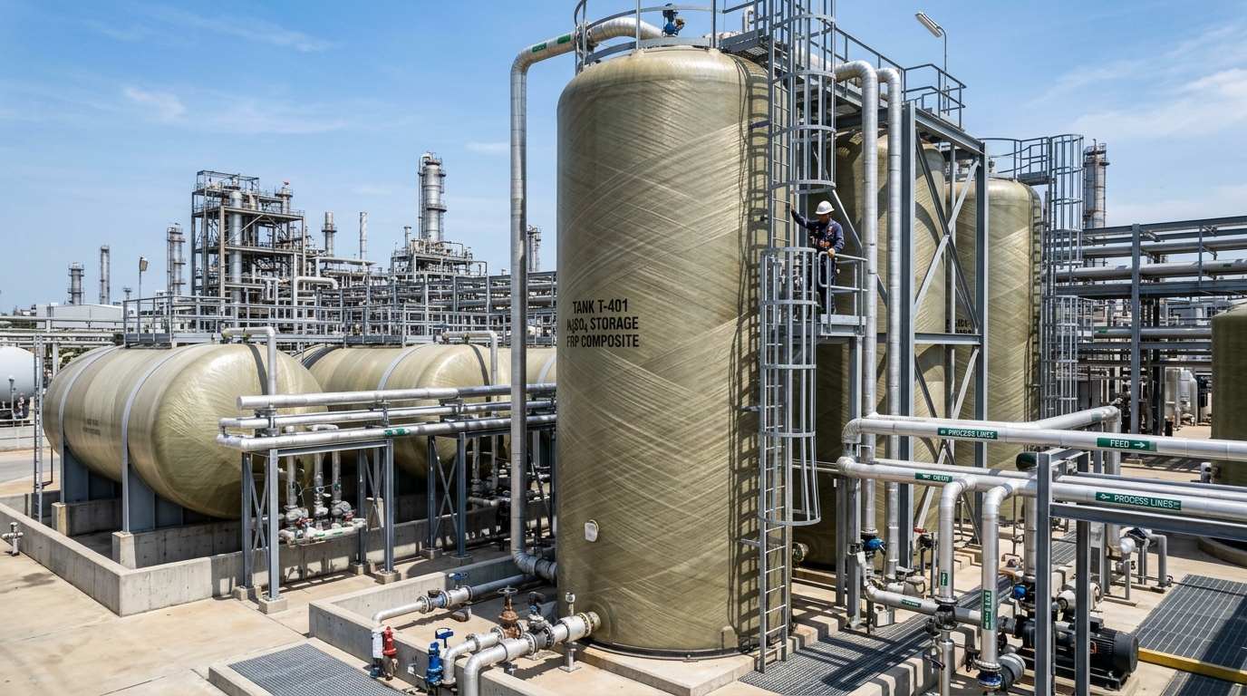 Bồn Composite FRP Chứa Hóa Chất: Báo Giá & Quy Cách Kỹ Thuật Nhà Máy New Việt Hàn